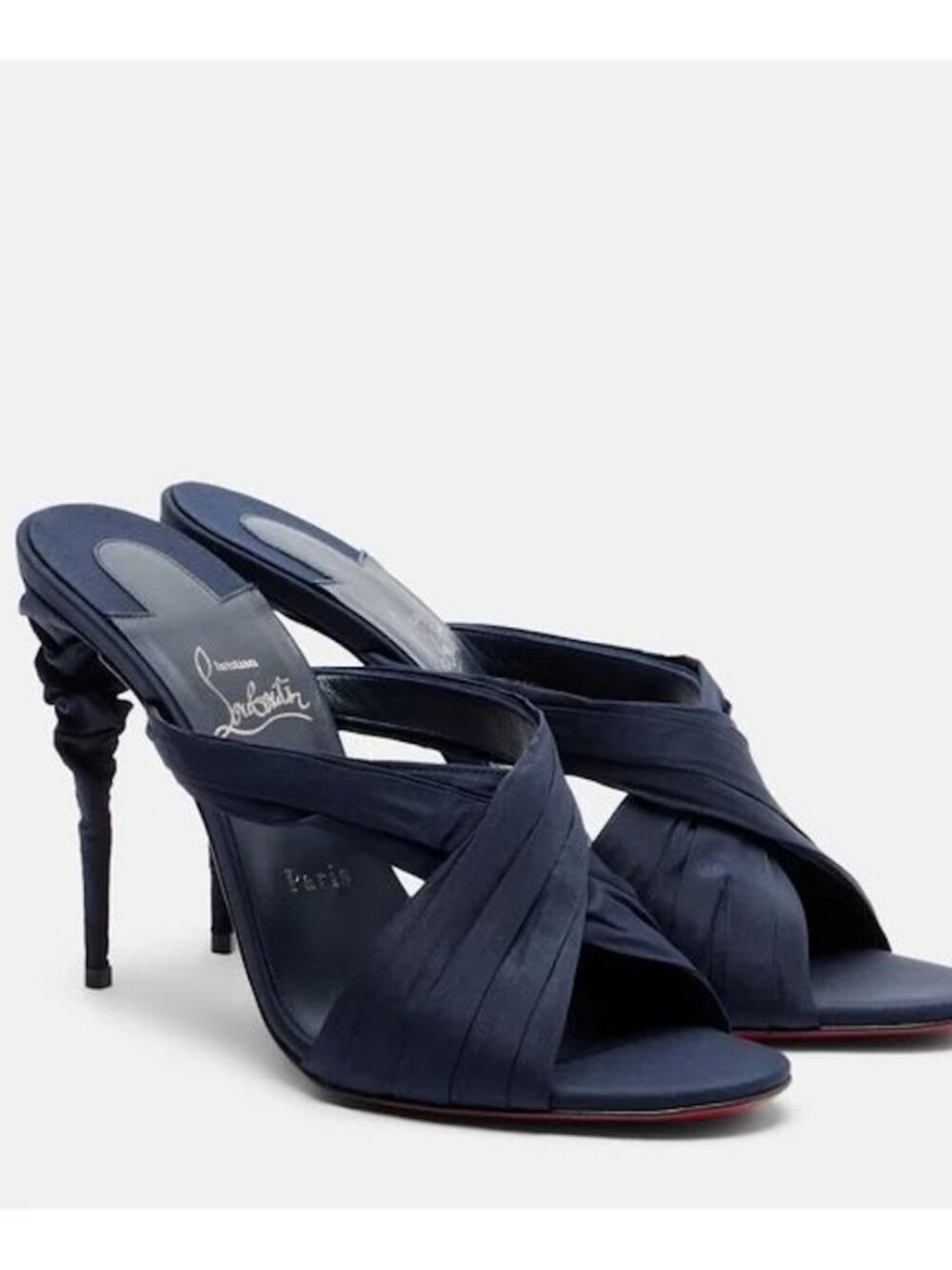 Christian Louboutin AFFABULA MULE 100 Silk Taffeta Sandals Scrunched Heels
